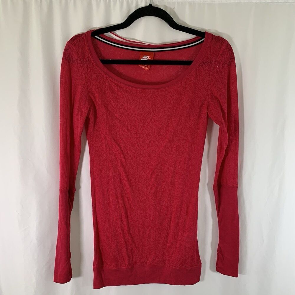 Nike Blouse Women's Small Pink Textured Semi Sheer Long Sleeve Round Neck